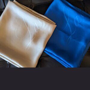 Ralph Lauren 2-Scarf Silk Set: Royal Blue + Champagne | 42” Square | New